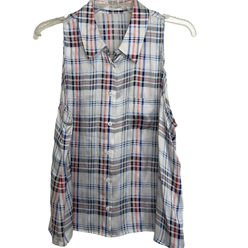 Equipment Femme Plaid 100% Silk Sleeveless‎ Button Down Top Women's Size L